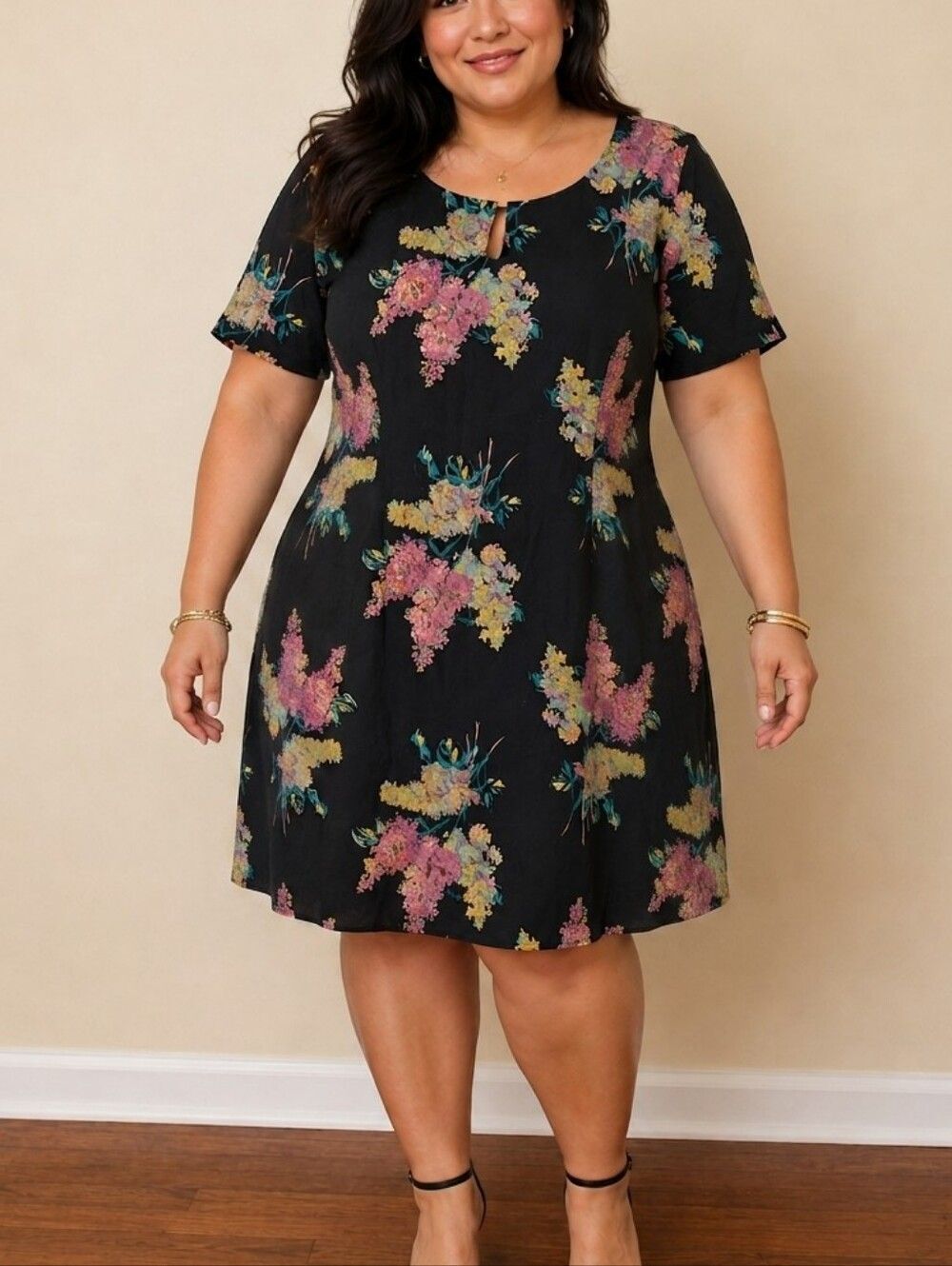 Liz Claiborne Black Silk Floral Sheath Dress 16W